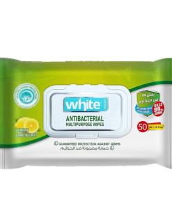 WHITE ANTIBACTERIAL WIPES LEMON 50PCS